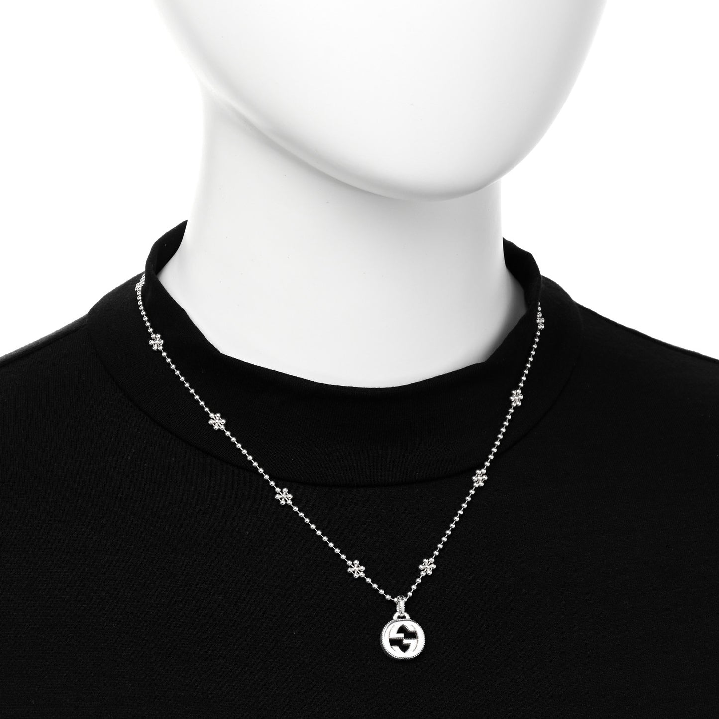 Sterling Silver Interlocking G Beaded Cluster Pendant Necklace