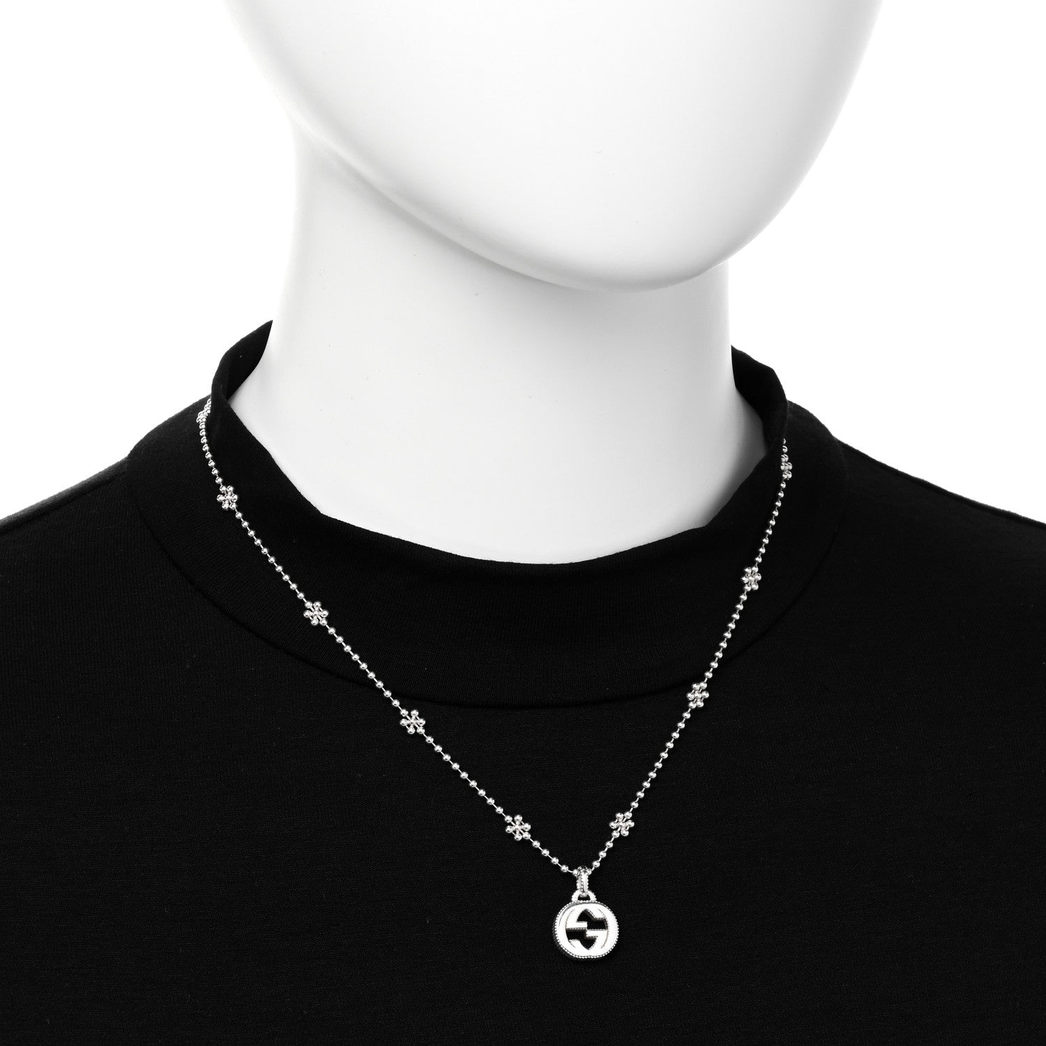 Gucci Sterling Silver Interlocking G Beaded Cluster Pendant Necklace 2 of 6
