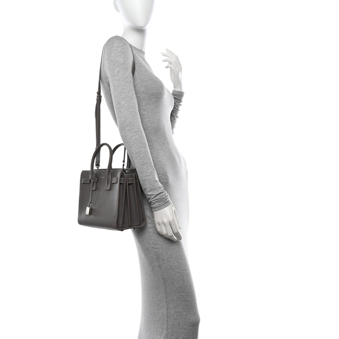 Grained Calfskin Topstich Baby Sac De Jour Grey