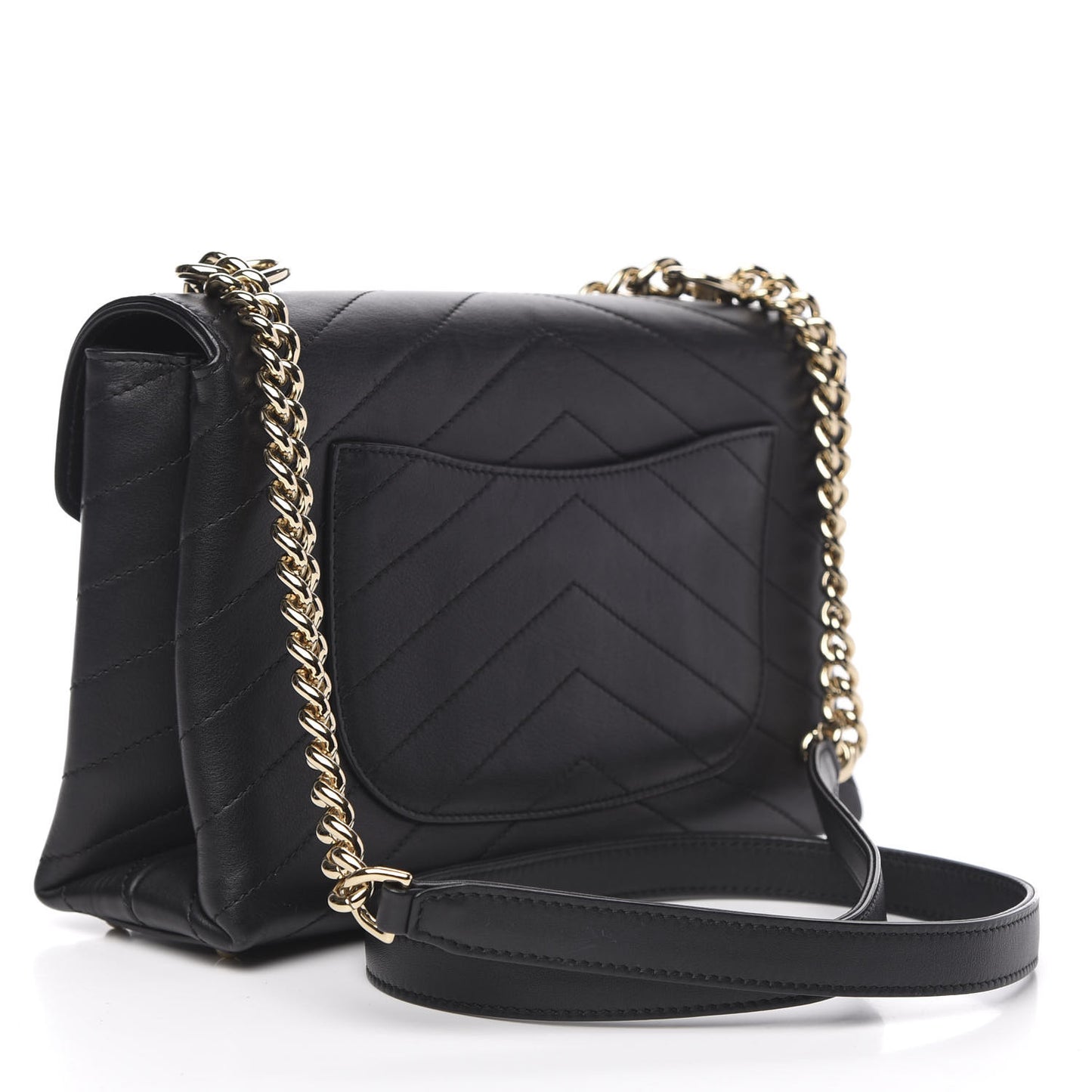 Calfskin Chevron Stitched Small Coco Flap Bag Black