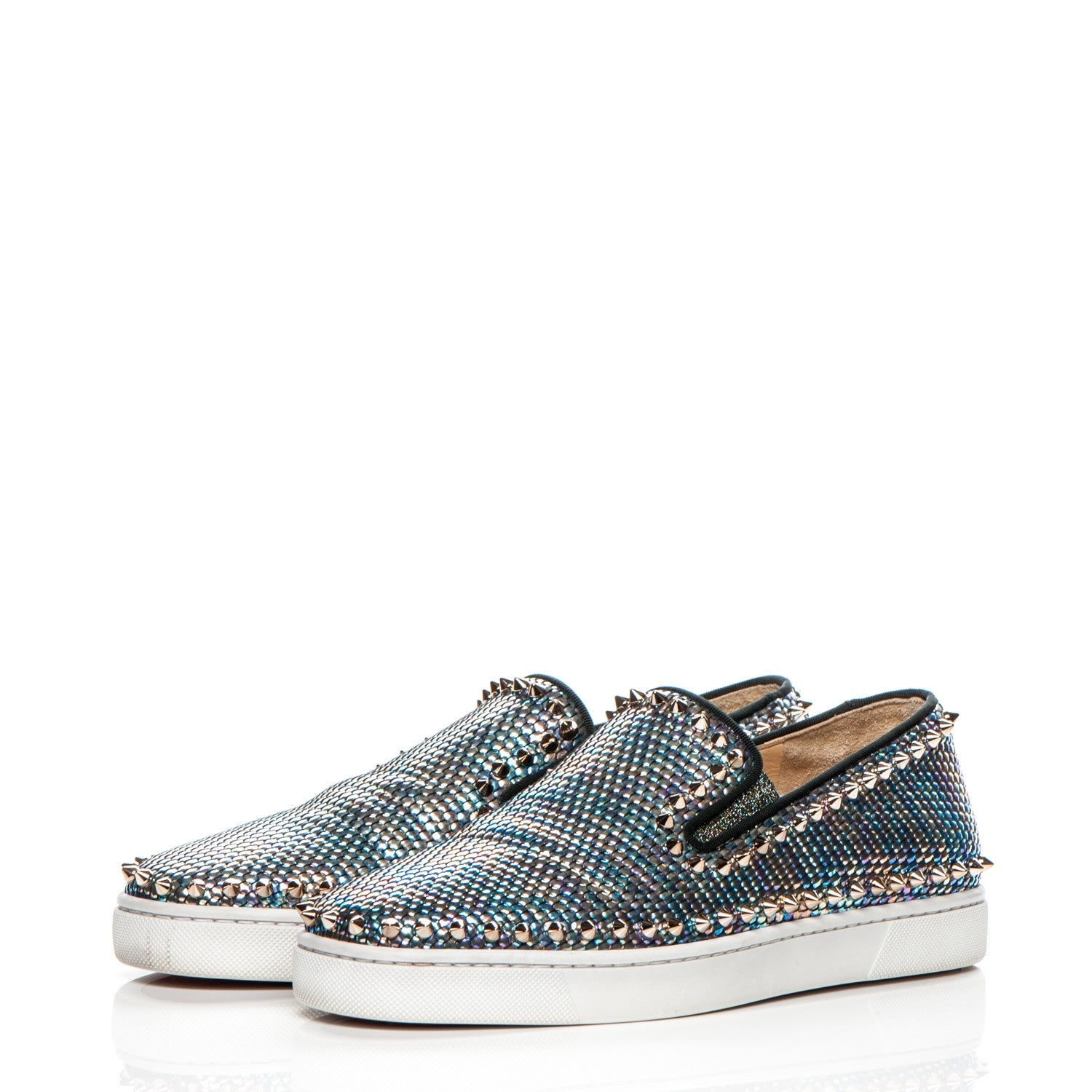 Christian Louboutin Mens Tresse Nacre Pik Boat Flats 41 Multicolor Colombe Metal 3 of 11