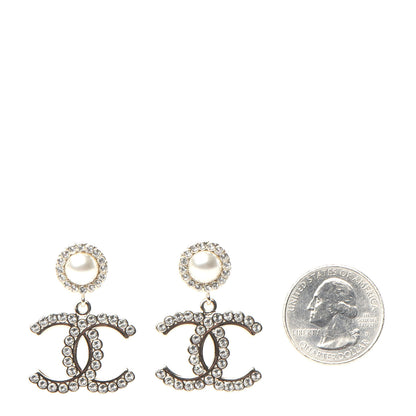 Chanel Crystal Pearl Bow-tiful CC Drop Earrings Gold 2 of 4