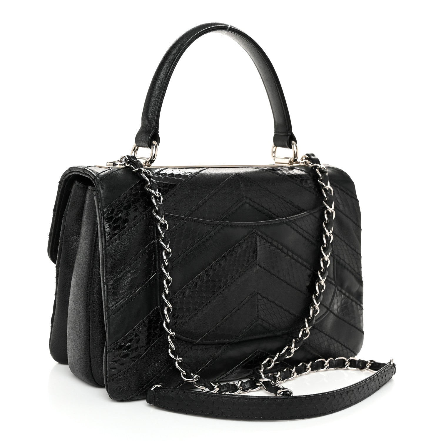 Chanel Calfskin Sheepskin Watersnake Chevron Quilted CC Small Trendy CC Dual Handle Flap Bag Black 5 of 28