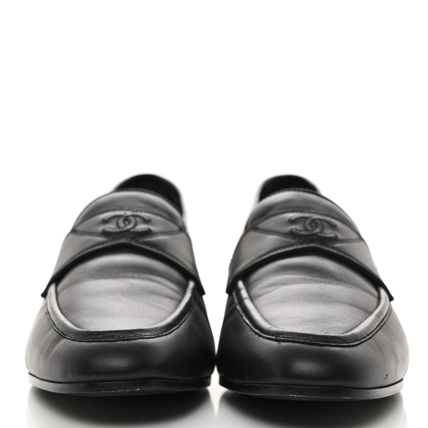 Chanel Calfskin Mens Stitched CC Loafers 42 Black 2 of 9