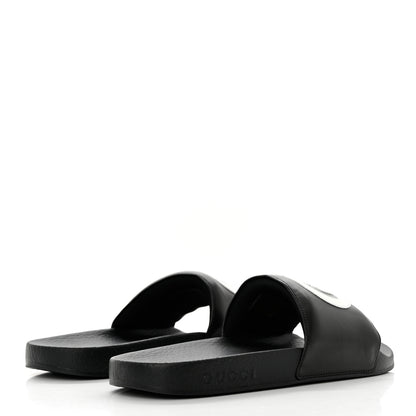 Gucci Nappa Miro Soft Calfskin Womens Interlocking G Slide Sandals 39 Black White 4 of 10