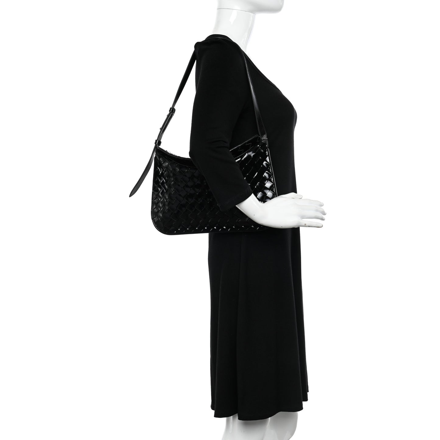 Patent Intrecciato Shoulder Bag Black