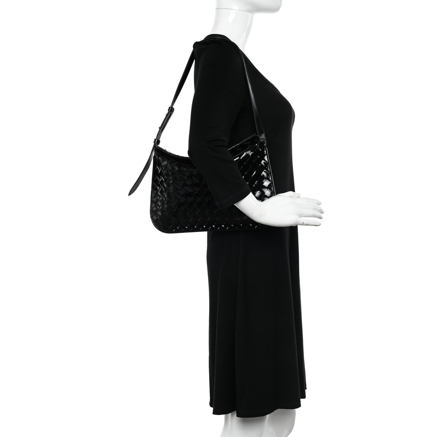 Bottega Veneta Patent Intrecciato Shoulder Bag Black 2 of 9