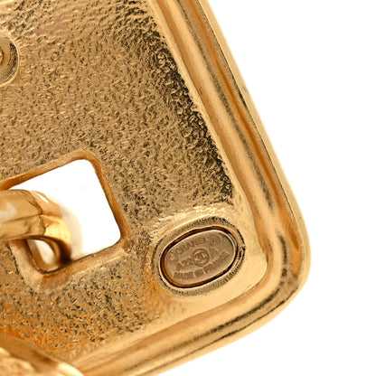 Chanel Crystal Pearl CC Square Drop Earrings Gold Pearly White 4 of 4