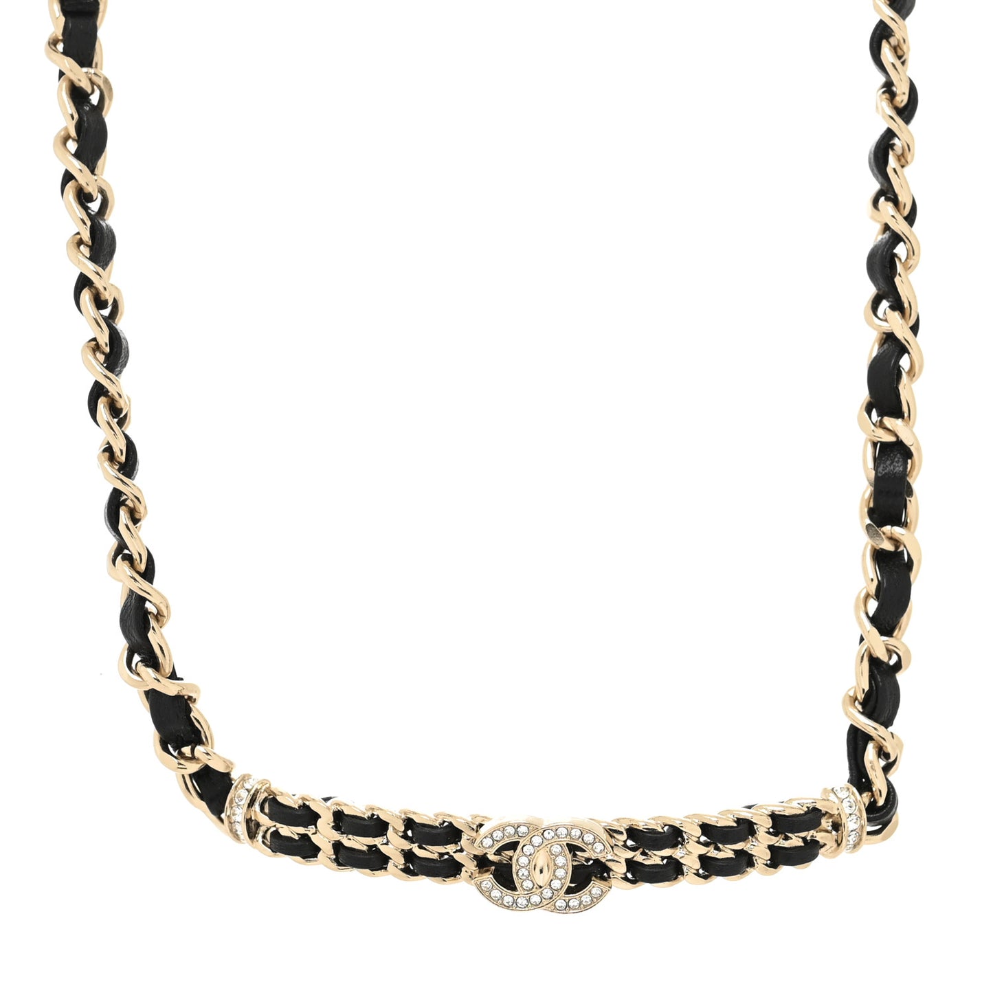 Metal Lambskin Crystal CC Choker Necklace Black Gold