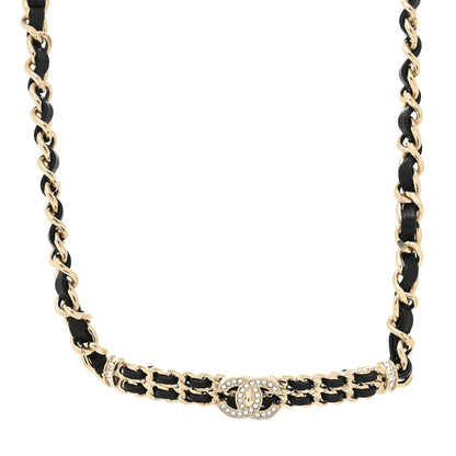 Chanel Metal Lambskin Crystal CC Choker Necklace Black Gold 1 of 3