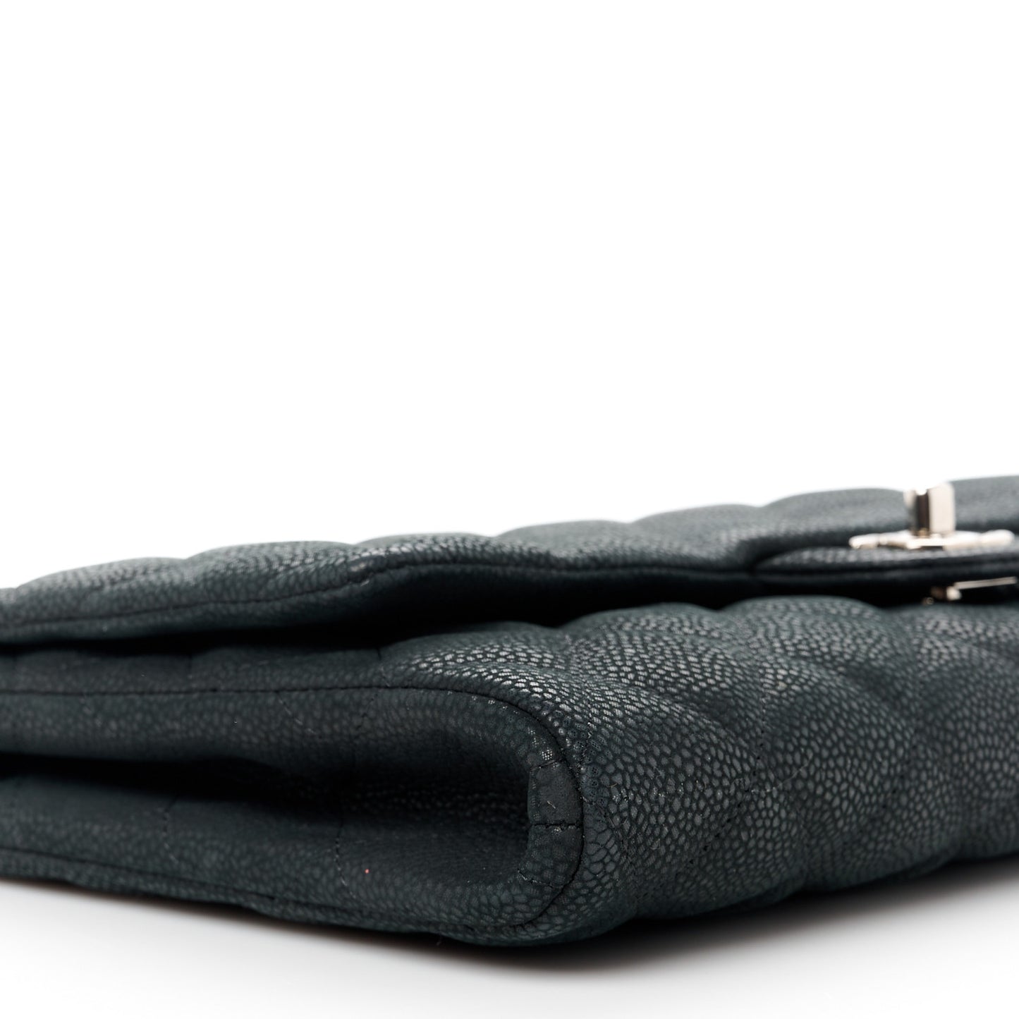 Iridescent Caviar Quilted Clutch With Chain Flap Black