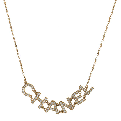 Chanel Metal Crystal 90's Icon Logo Necklace Gold 1 of 6