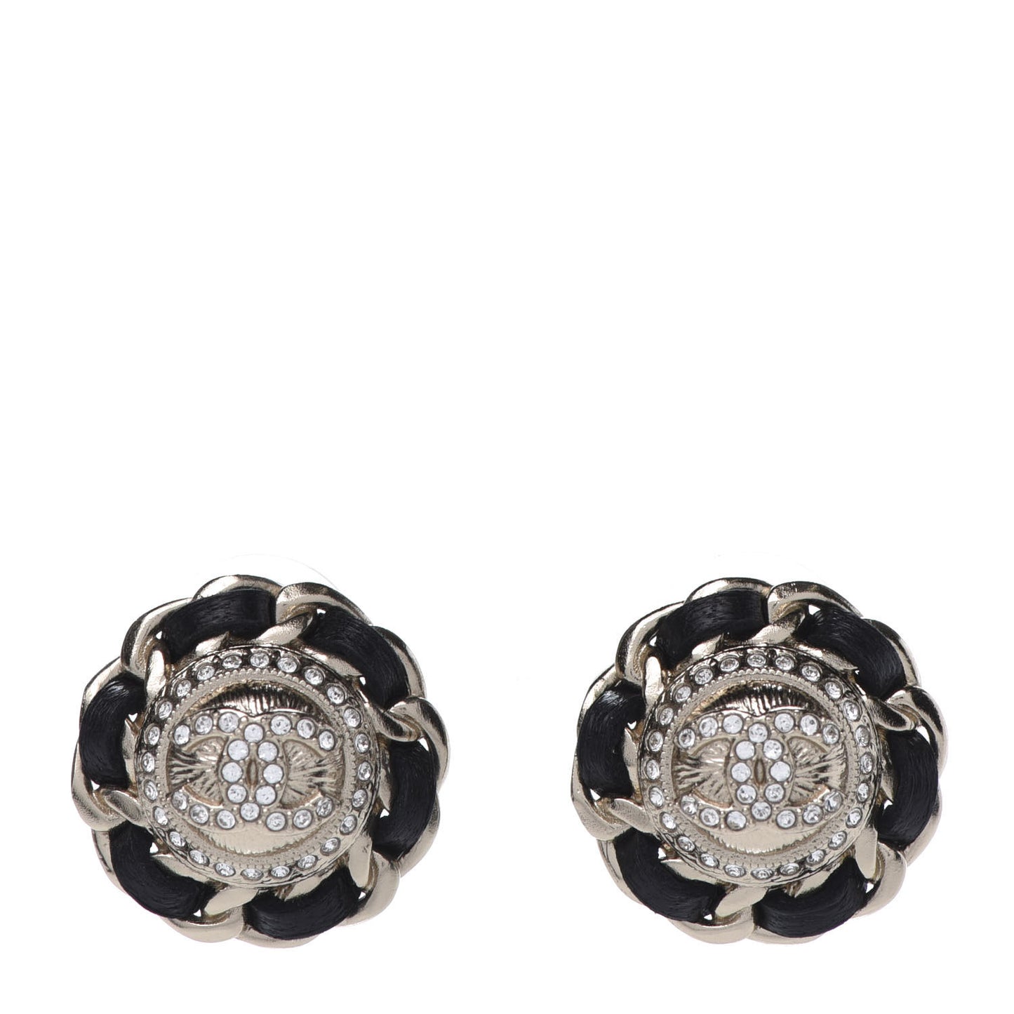 Crystal Lambskin Chain Around CC Earrings Gold Black