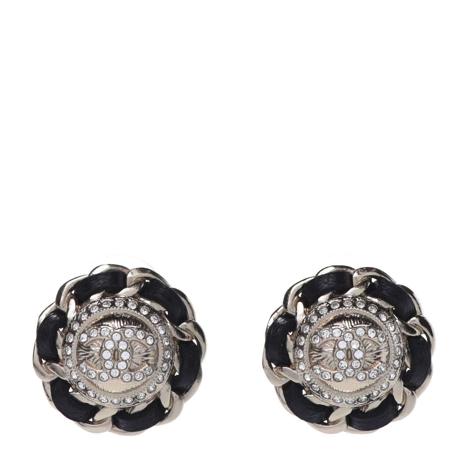 Chanel Crystal Lambskin Chain Around CC Earrings Gold Black 1 of 5