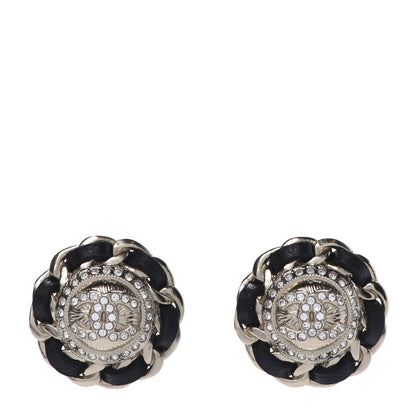 Chanel Crystal Lambskin Chain Around CC Earrings Gold Black 1 of 5