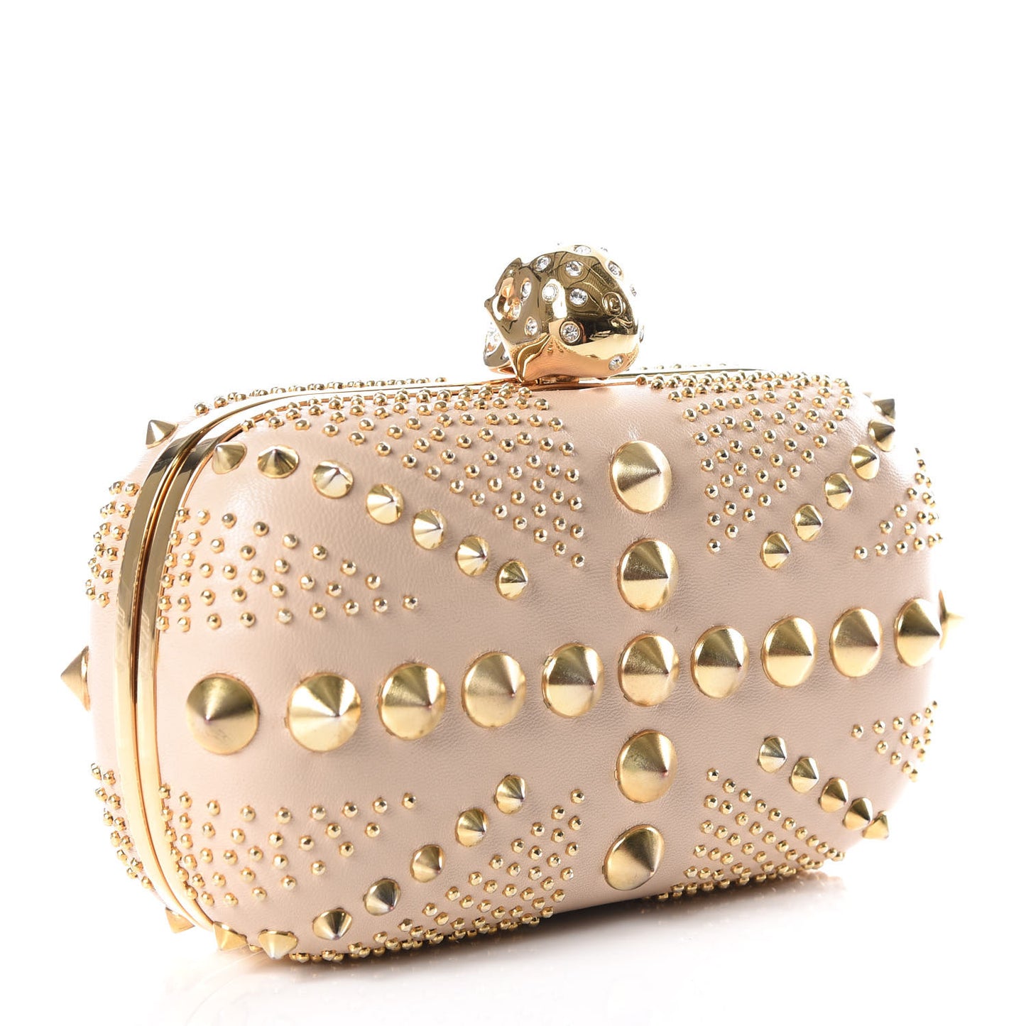 Calfskin Studded Britannia Skull Box Clutch Taupe
