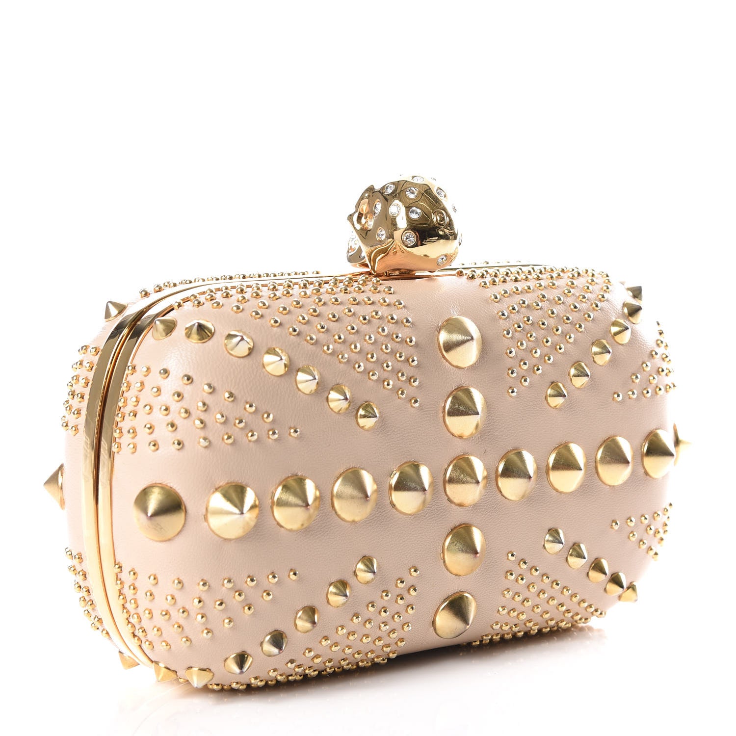 Alexander McQueen Calfskin Studded Britannia Skull Box Clutch Taupe 2 of 12