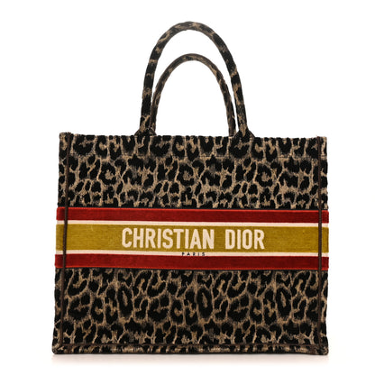 Christian Dior Canvas Velvet Embroidered Large Leopard Book Tote Tote Beige 1 of 10