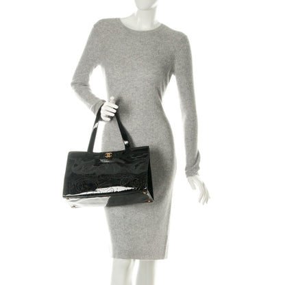 Chanel Patent Perforated Camellia Tote Black 2 of 6