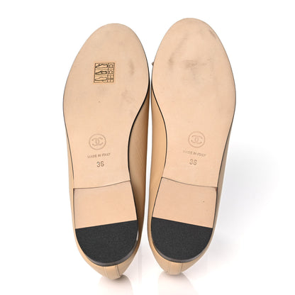 Chanel Lambskin CC Cap Toe Ballerina Flats 36 Beige Black 5 of 9