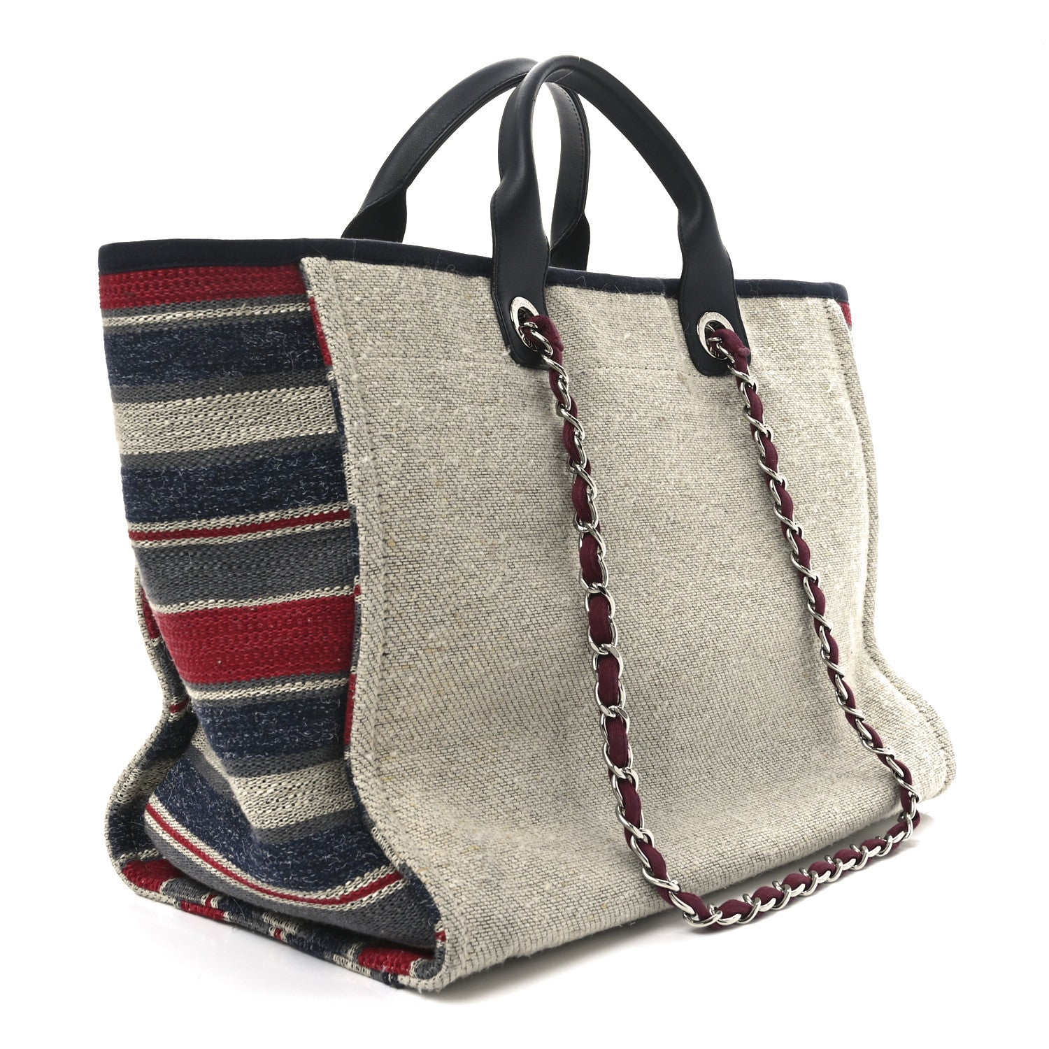 Chanel Striped Canvas Medium Deauville Tote Beige 3 of 9