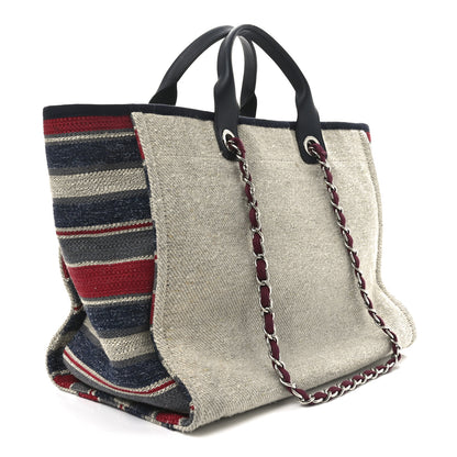 Chanel Striped Canvas Medium Deauville Tote Beige 3 of 9