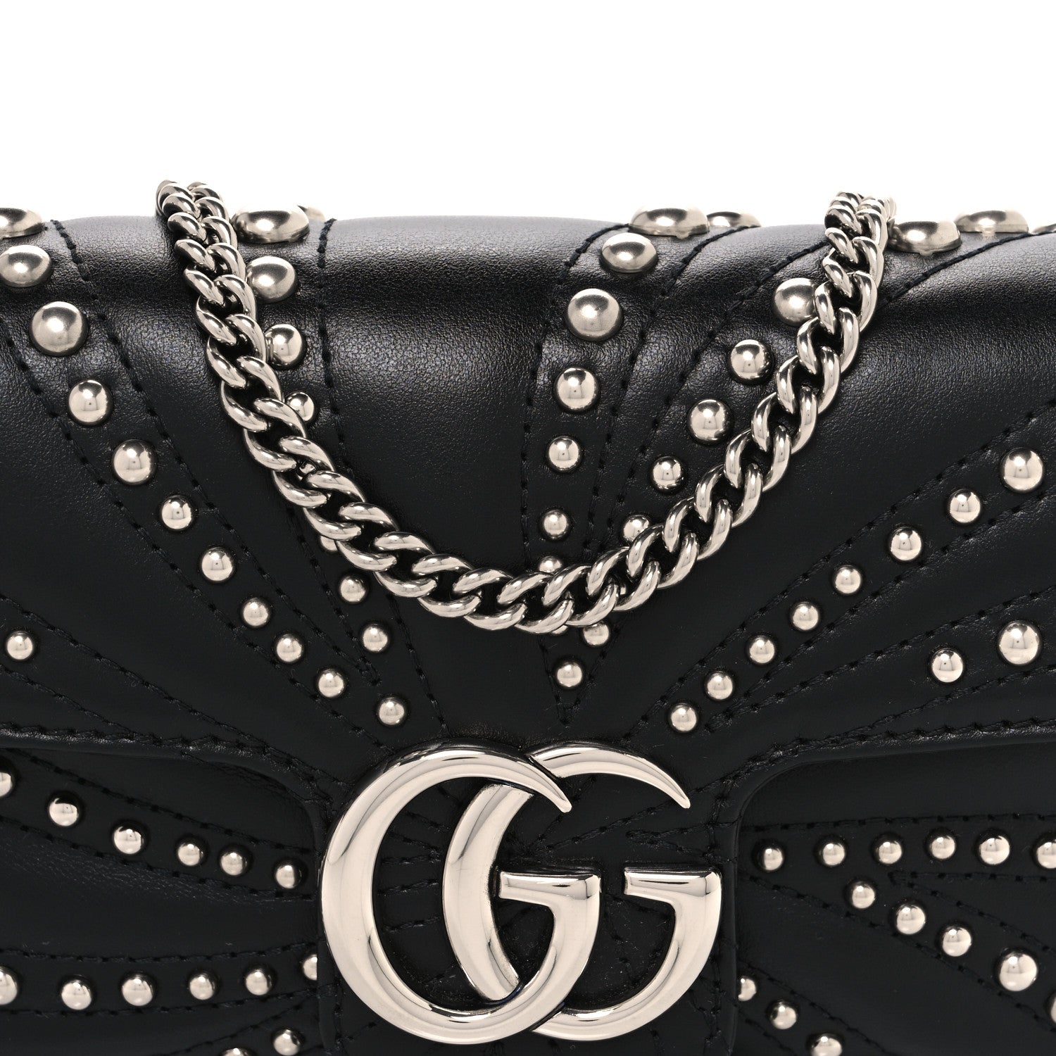 Gucci Calfskin Matelasse Studded Super Mini GG Marmont Shoulder Bag Black 8 of 10