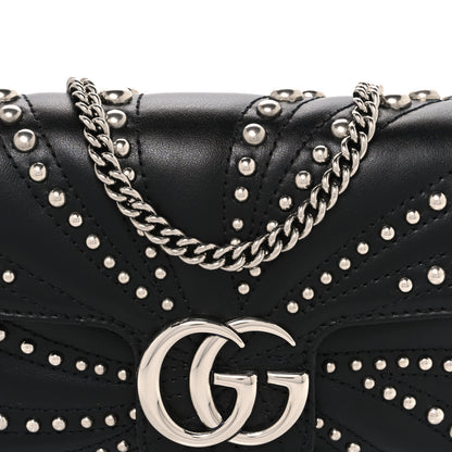 Gucci Calfskin Matelasse Studded Super Mini GG Marmont Shoulder Bag Black 8 of 10