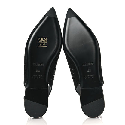 Hermes Suede Goatskin Rhinestone Brillante Ballet Flats 36.5 Black 5 of 8