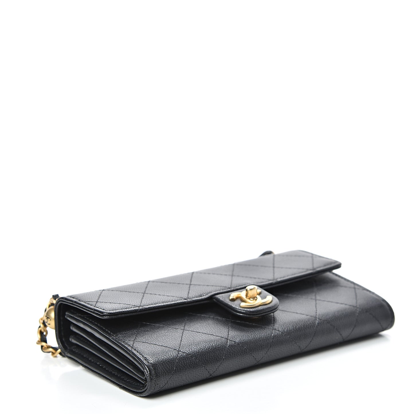 Goatskin Quilted Chic Pearls Clutch With Chain Black