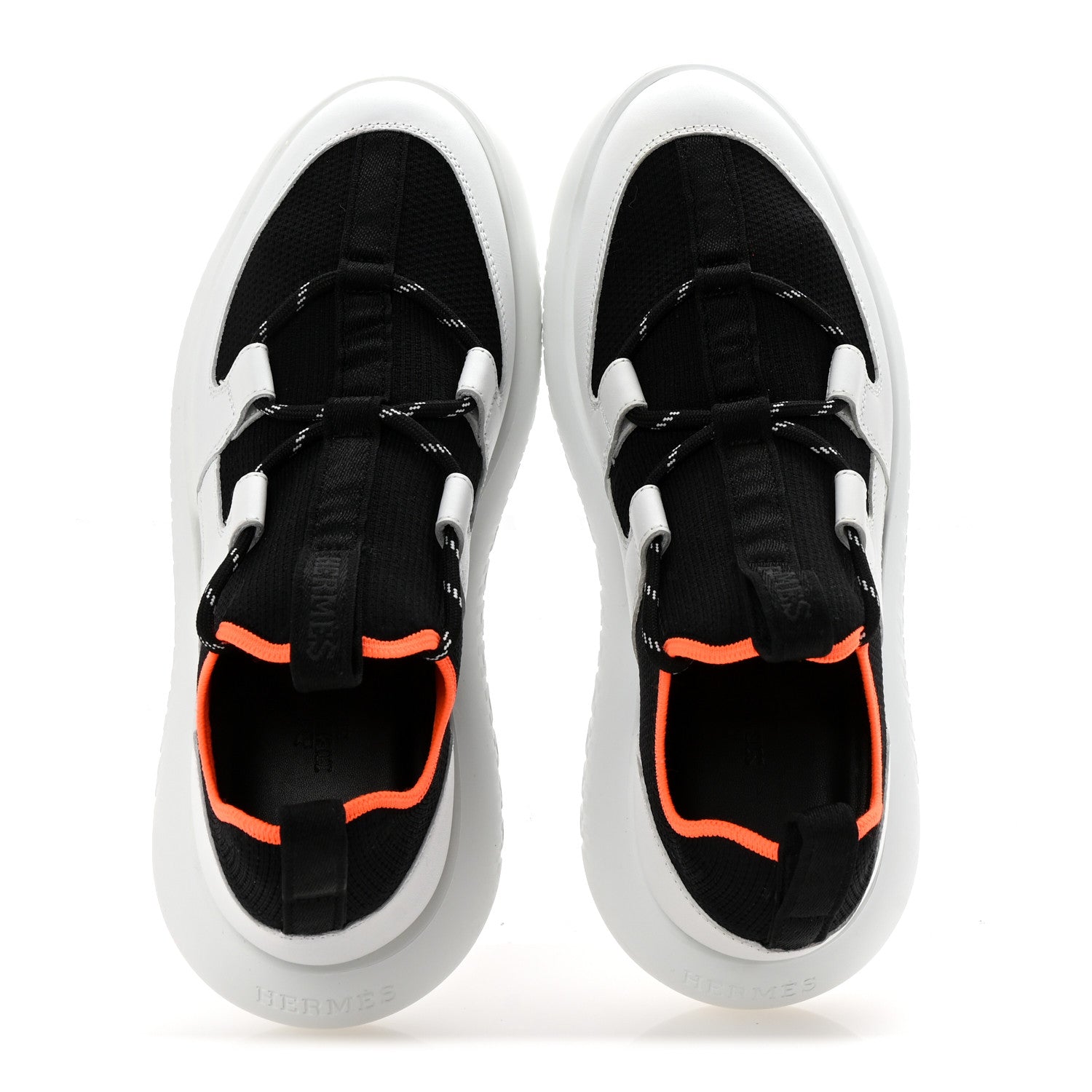 Hermes Technical Canvas Calfskin Womens Duel Sneakers 36.5 White Black 2 of 9