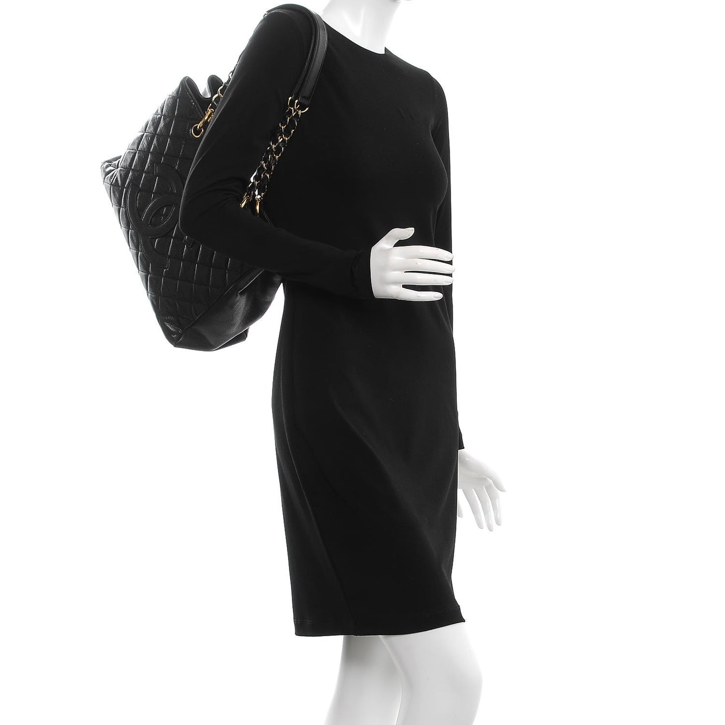 Caviar Quilted Grand Shopping Tote GST Black