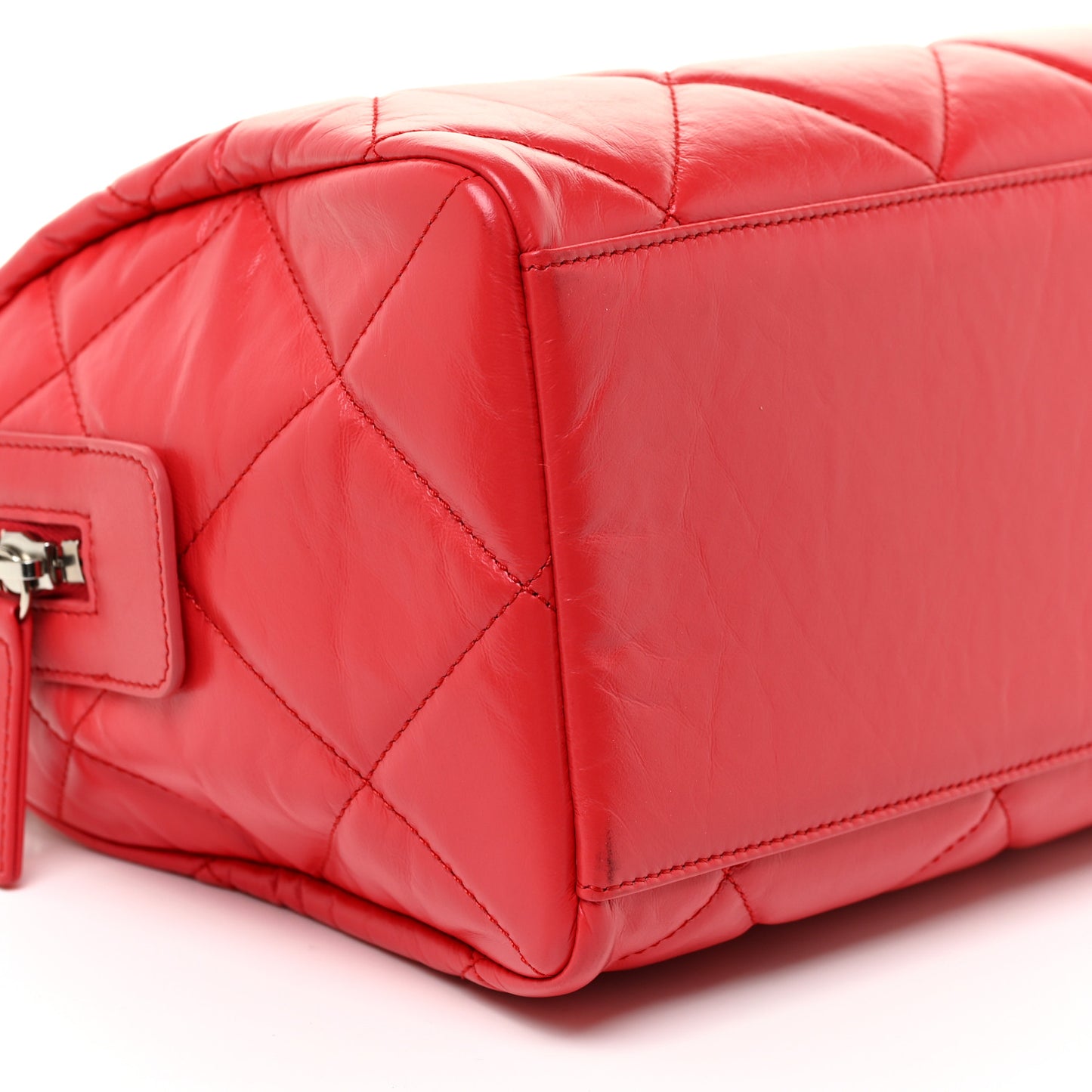 Calfskin Quilted Small CC Bowling Bag Red