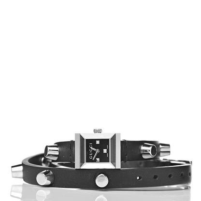 Gucci Stainless Steel Calfskin 14mm G-Frame Square Double Wrap Stud Quartz Watch Black 3 of 8