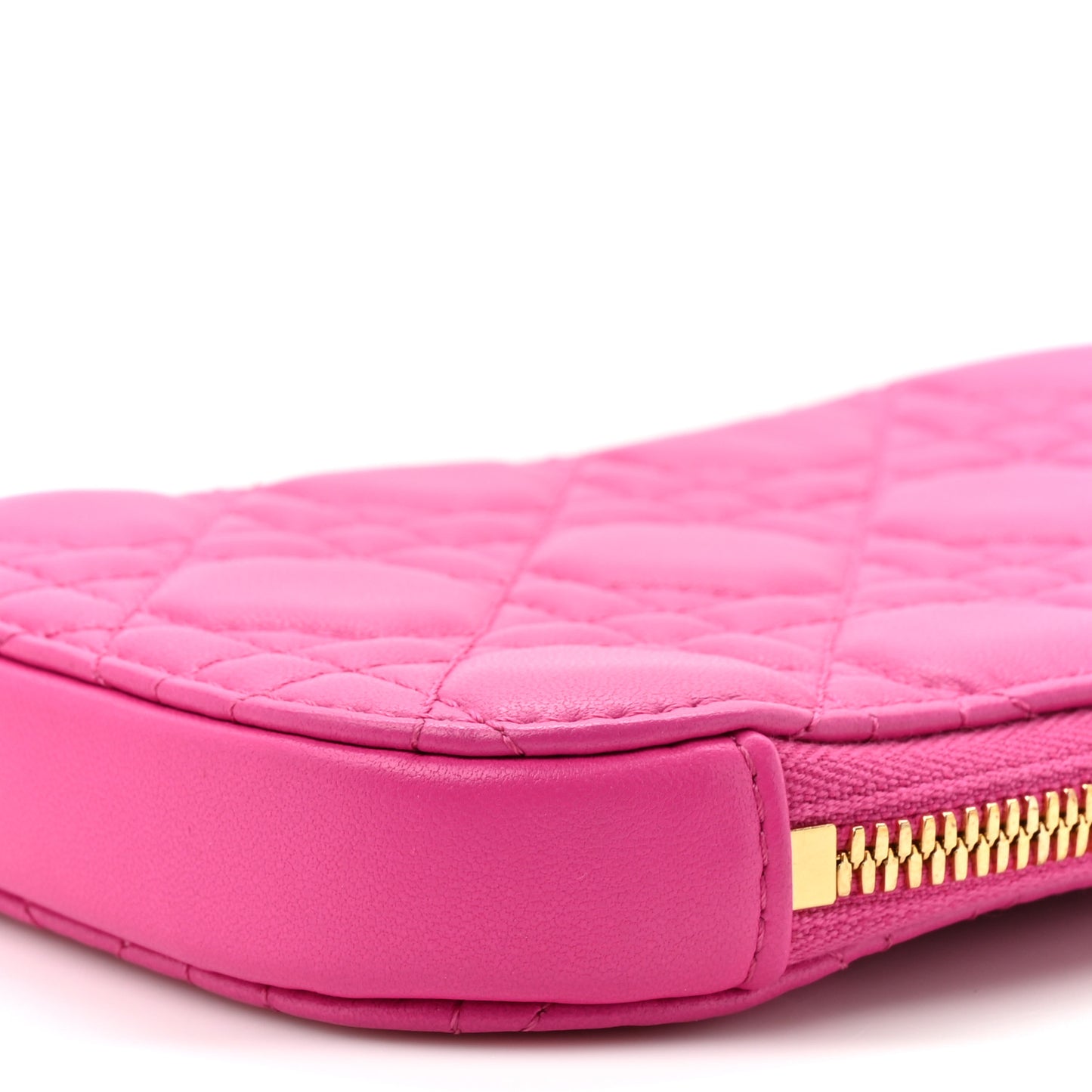 Lambskin Cannage Lady Dior Phone Holder Fuchsia