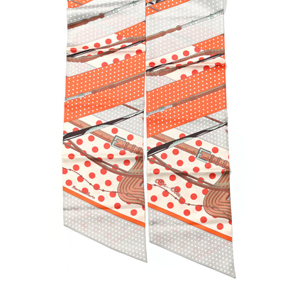 Hermes Silk Clic Clac à Pois Maxi Twilly Orange Gris Perle Blanc 3 of 8
