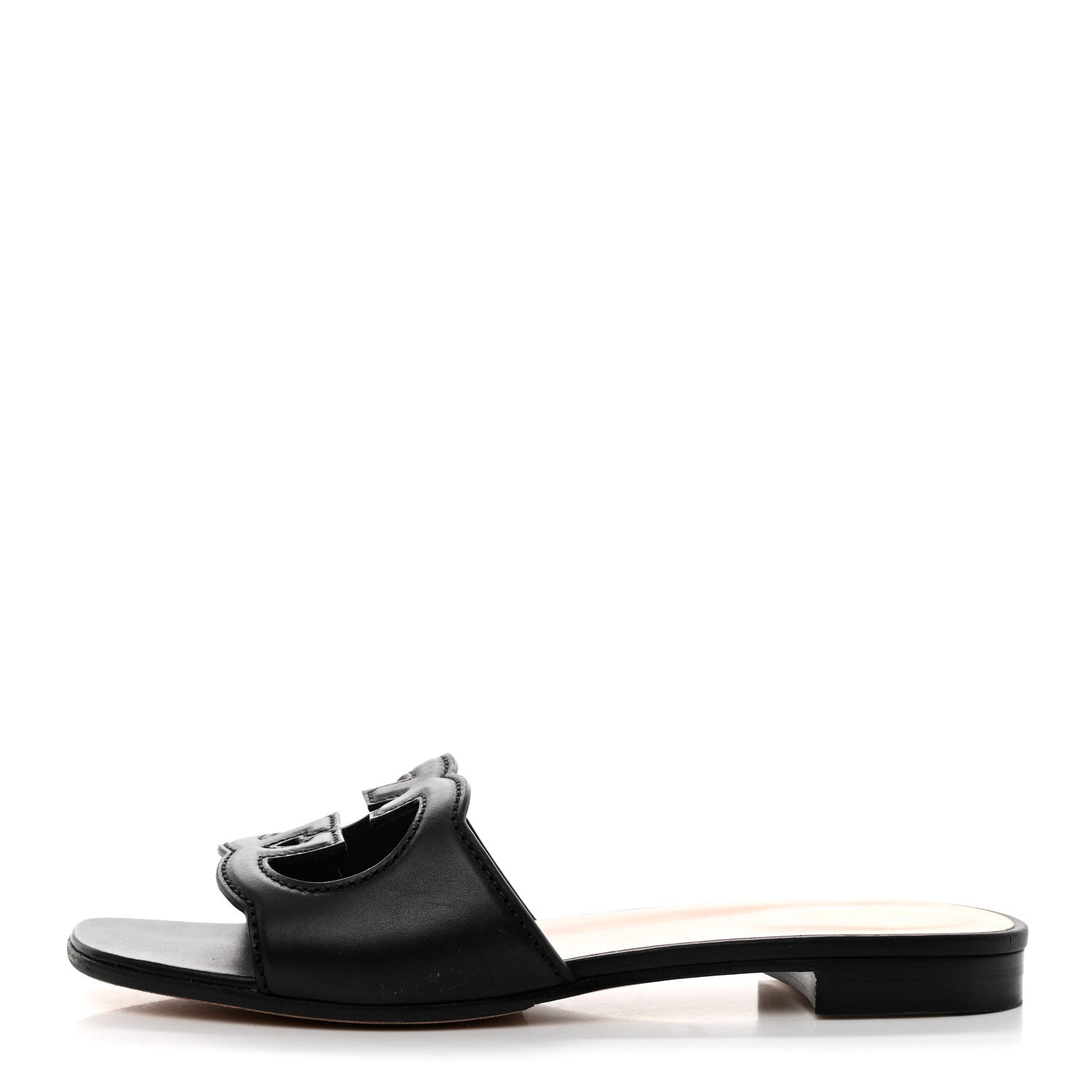 Gucci Cosmos Softy Calfskin Interlocking G Cut Out Slide Sandals 39.5 Black 1 of 7