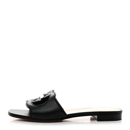Gucci Cosmos Softy Calfskin Interlocking G Cut Out Slide Sandals 39.5 Black 1 of 7