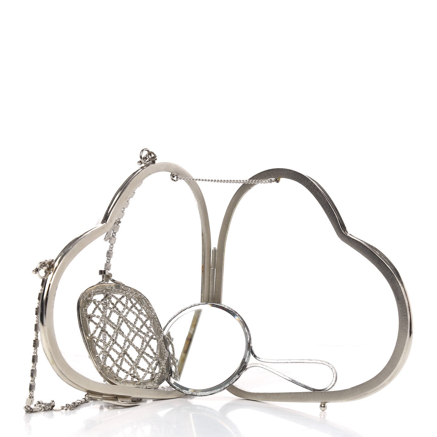 Lucite Brass Heart Clutch Silver