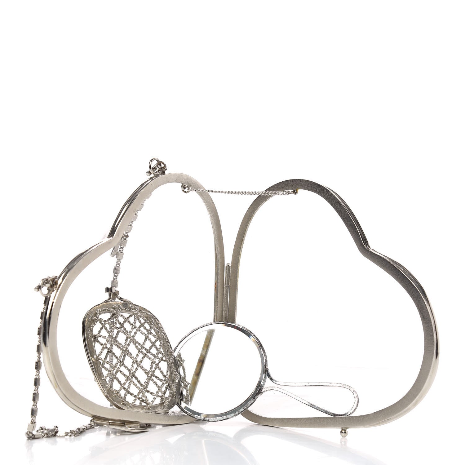 Judith Leiber Lucite Brass Heart Clutch Silver 5 of 7