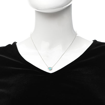Tiffany 18K White Gold Diamond Turquoise Small T Circle Pendant Necklace 2 of 4