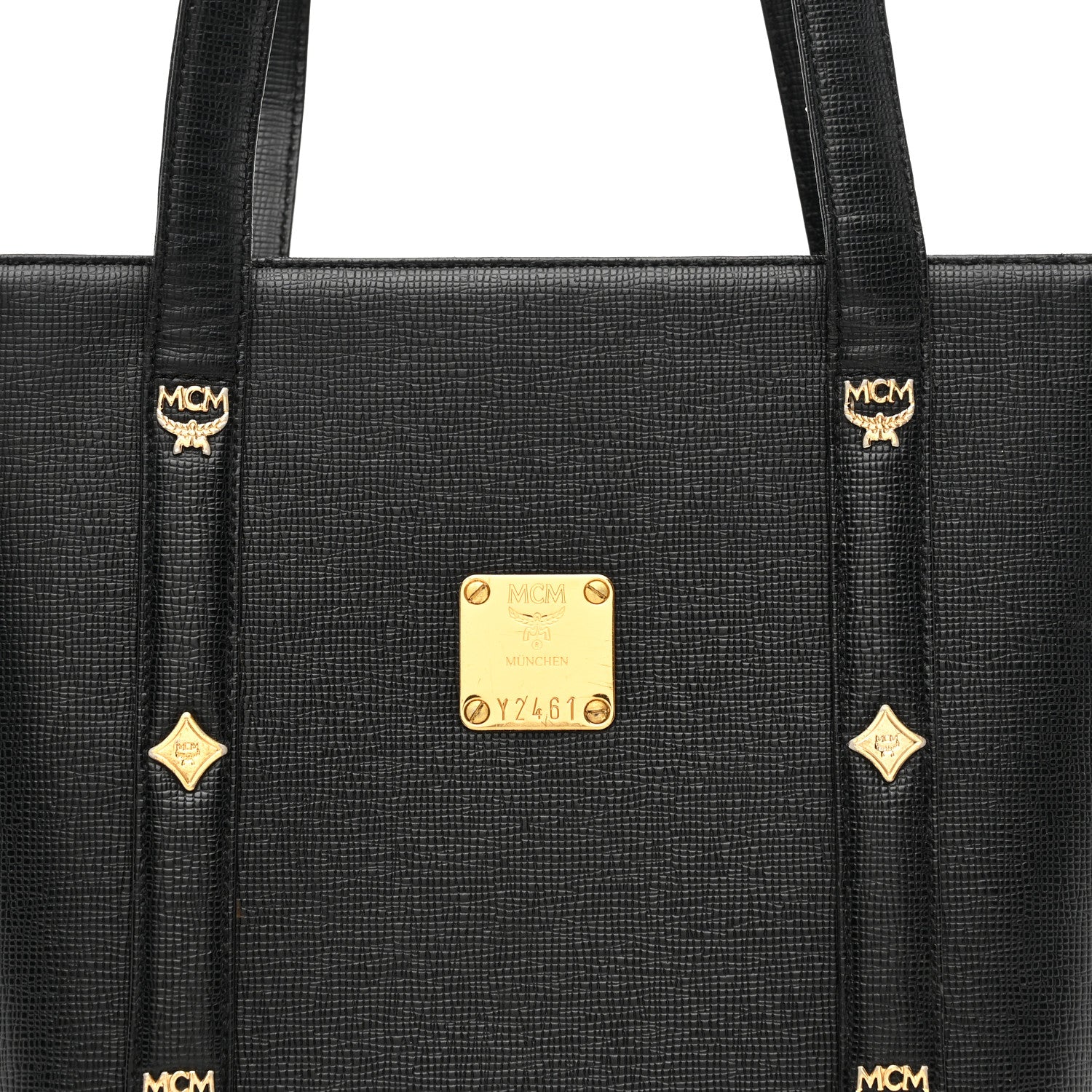 MCM Saffiano Studded Mini Tote Bag Black 7 of 9
