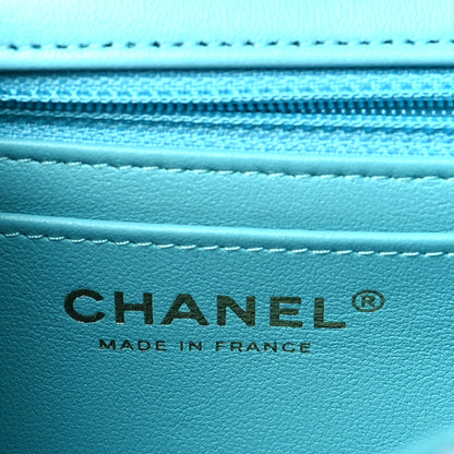 Chanel Wool Tweed Quilted Mini Rectangular Flap Turquoise Light Blue 6 of 11