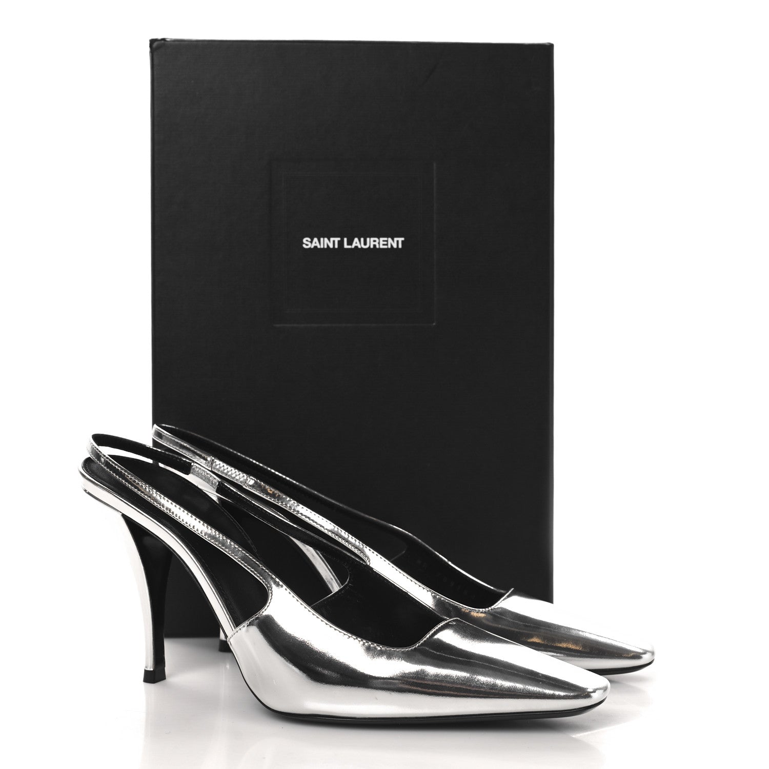 Saint Laurent Patent Tom 90 Dream Slingback Pumps 38.5 Argento 10 of 10