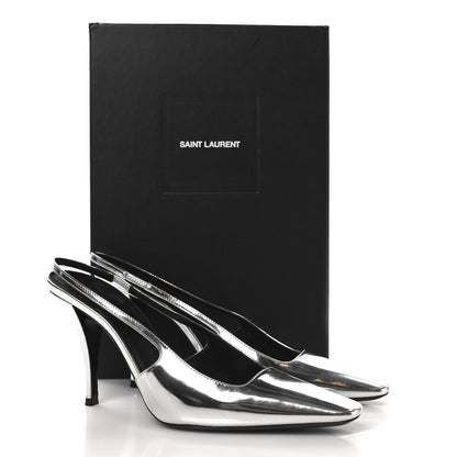 Saint Laurent Patent Tom 90 Dream Slingback Pumps 38.5 Argento 10 of 10