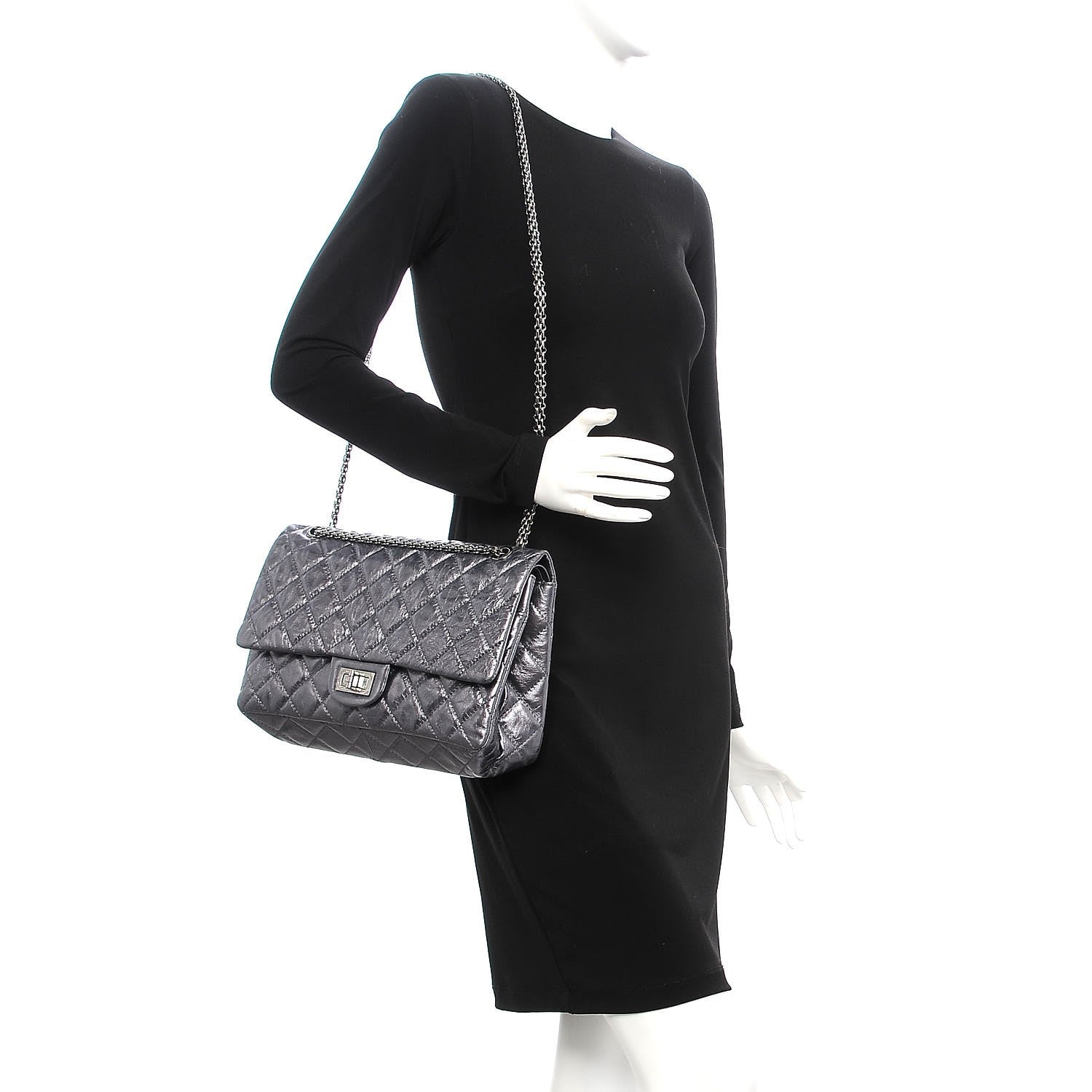 Chanel Metallic Aged Calfskin Quilted 2.55 Reissue 227 Flap Dark Silver 2 of 10