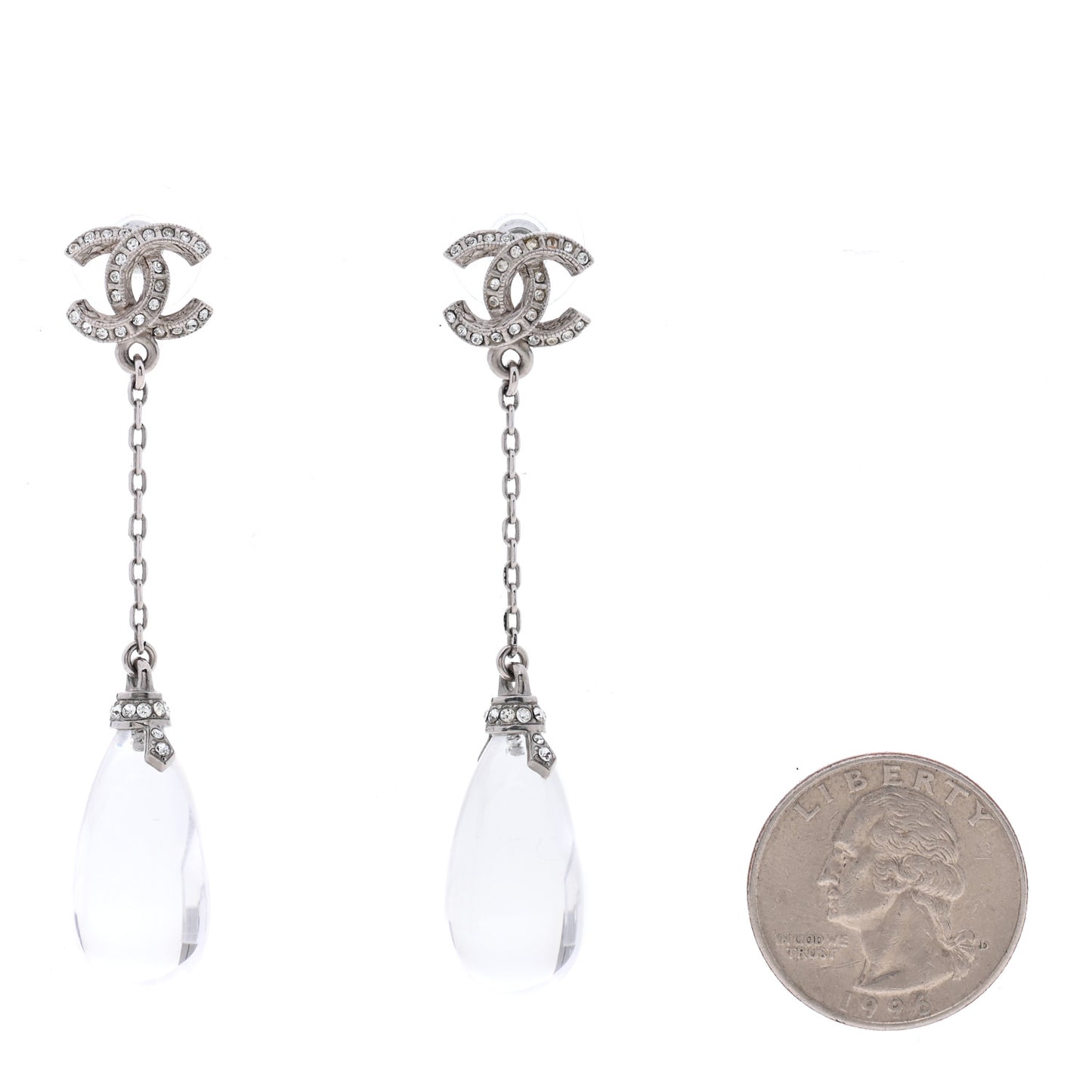 Crystal Resin CC Drop Earrings Silver
