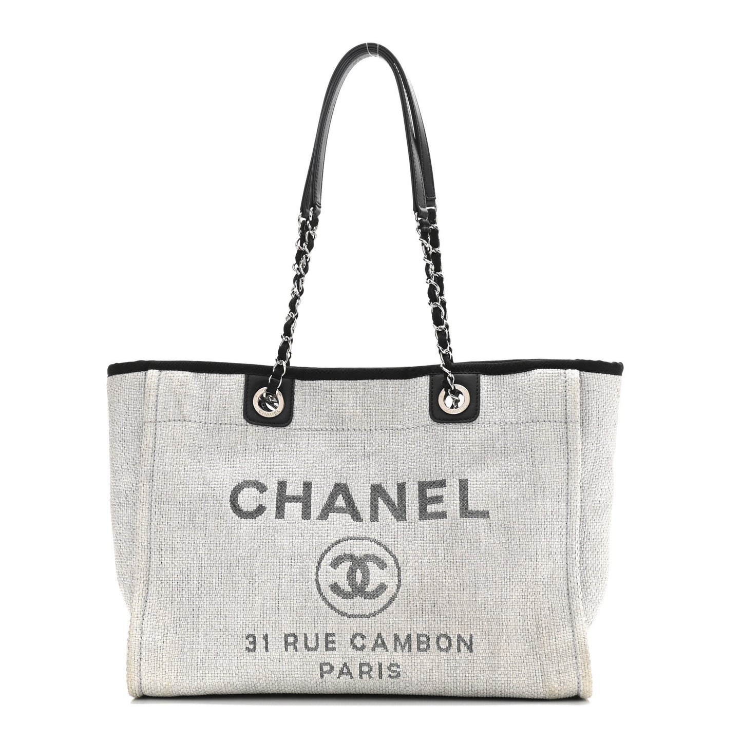 Woven Straw Raffia Small Deauville Tote Grey