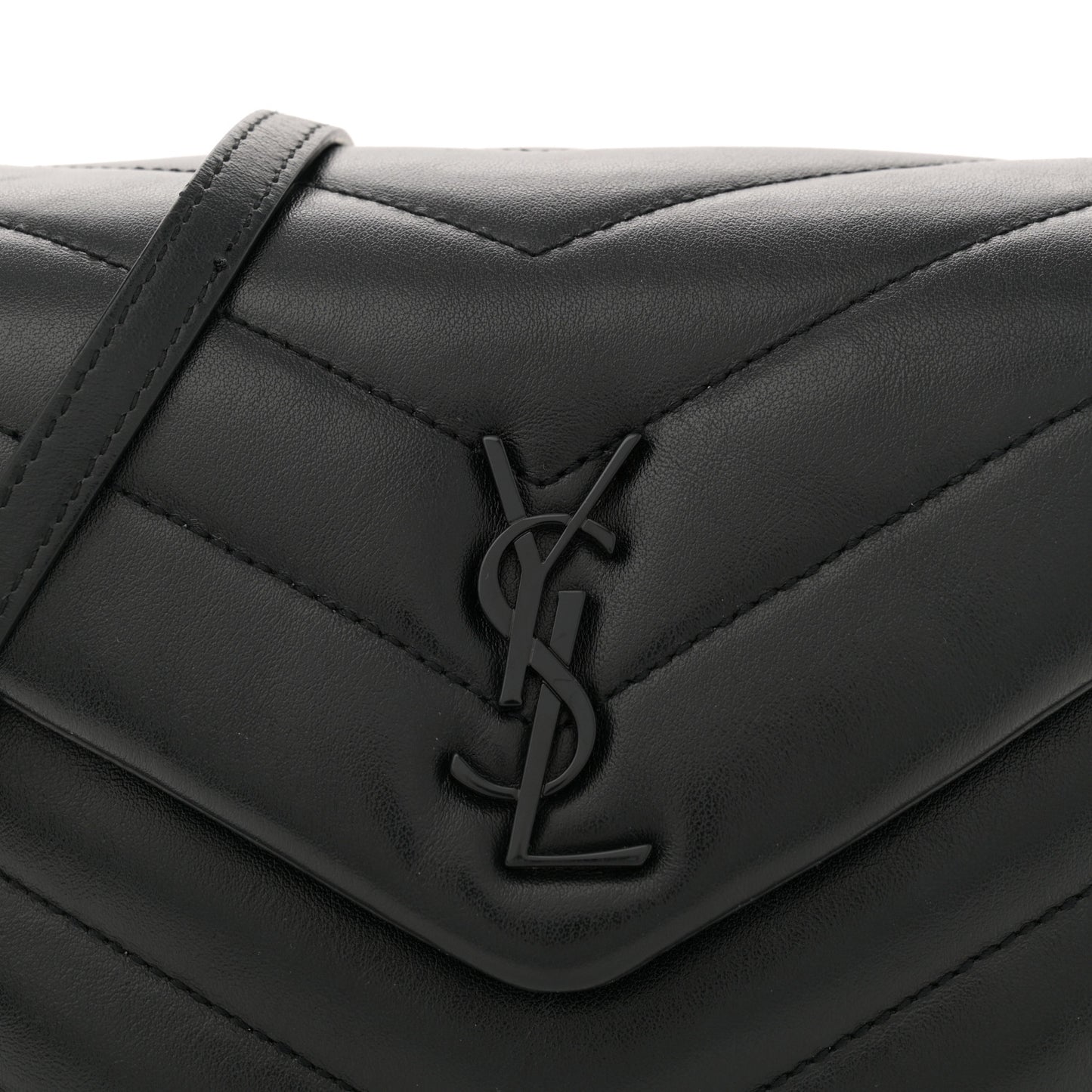 Calfskin Y Quilted Monogram Monochrome Toy Loulou Crossbody Bag Black
