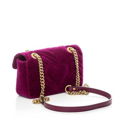 Gucci Velvet Matelasse Mini GG Marmont Shoulder Bag Fuchsia Violet Cyclamen 3 of 7